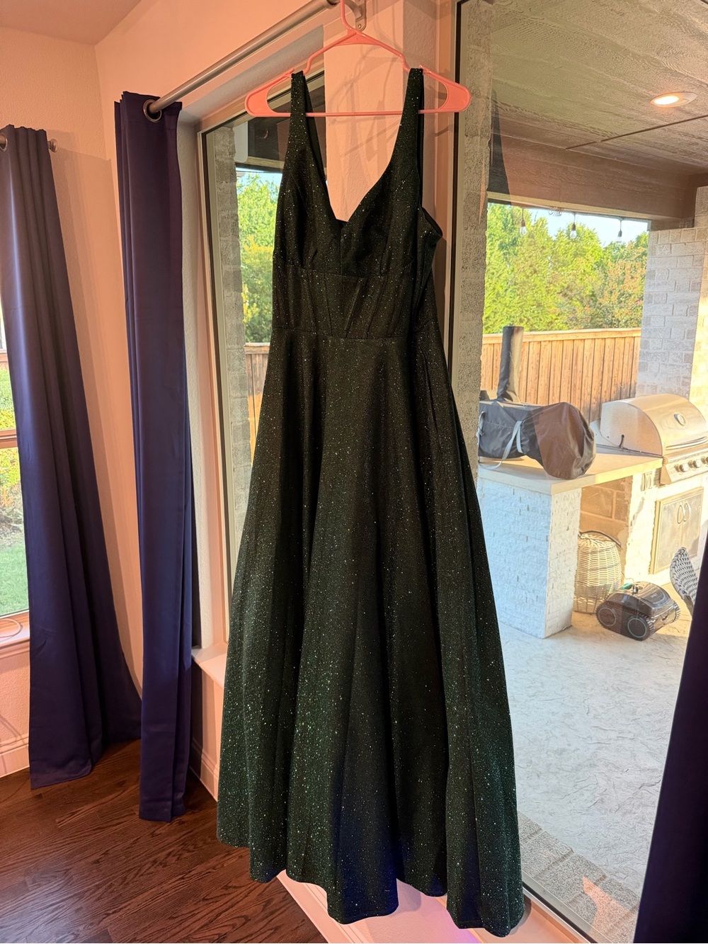 Emerald Green Sparkle V-Neck Prom Gown